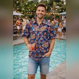 Silver Stone Vibrant Paisley Print Modern Fit Men's Casual Shirt Size M